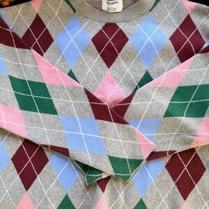 Old Navy Argyle Grey with Pink Red Blue and Green